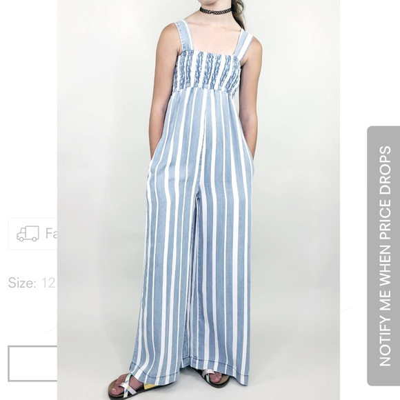 TRACTR WIDE LEG JUMPSUIT NWT SIZE 10/30 Striped Blue White - Picture 1 of 3